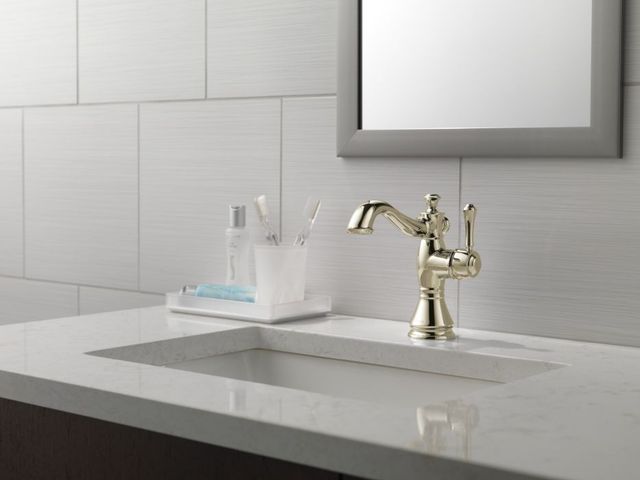 Delta Cassidy® Polished Nickel Single Handle Bathroom Faucet with Drain-2