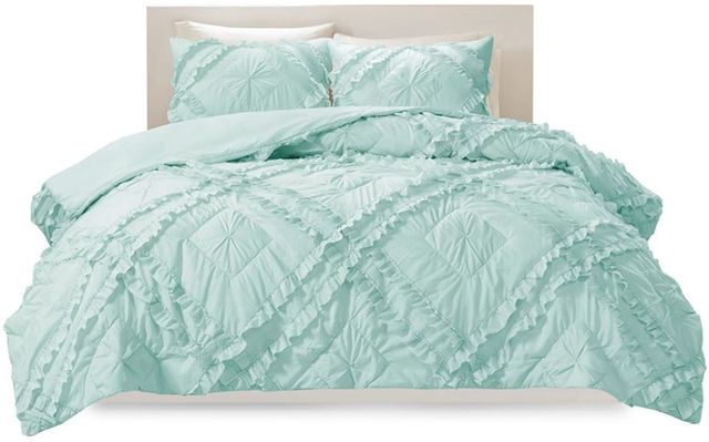 Olliix by Intelligent Design Kacie Aqua Full/Queen Solid Coverlet Set with Tufted Diamond Ruffles-0