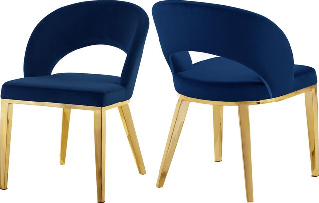 Meridian Furniture Roberto Navy/Gold Velvet Dining Chair-3