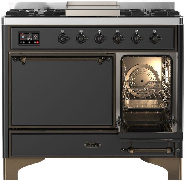 Ilve® Majestic III 40" Graphite Matte Pro Style Dual Fuel Liquid Propane Range with Solid Door and Burnished Trim-3