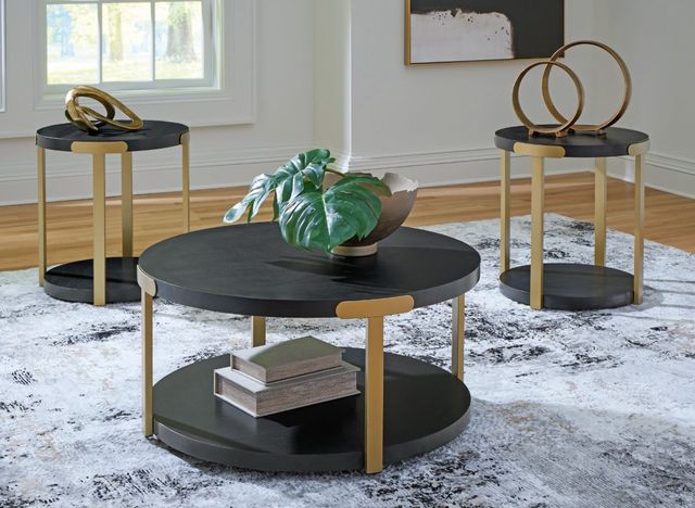 Signature Design by Ashley® Shylore 3-Piece Black Occasional Table Set with Brass Accents-1