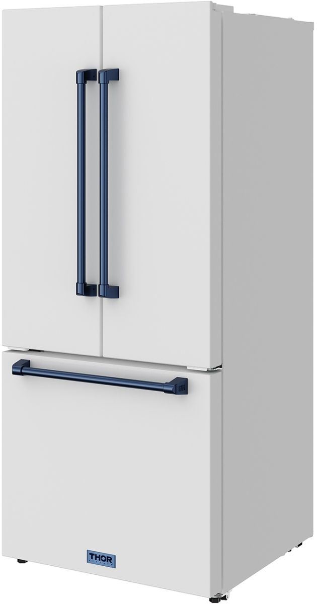 Thor Kitchen Gordon Ramsay Series 30" White French Door Counter Depth Refrigerator with Blue Hardware-3