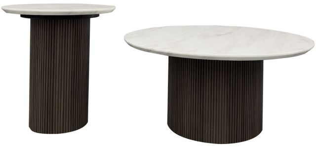 Elements International Sylvie 2-Piece White Faux Marble Top Occasional Table Set with Dark Brown Base-0