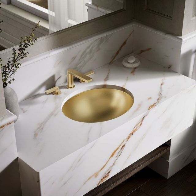 Kohler Bachata® Vibrant Brushed Moderne Brass 20" Oval Drop-In/Undermount Bathroom Sink, No Overflow-2