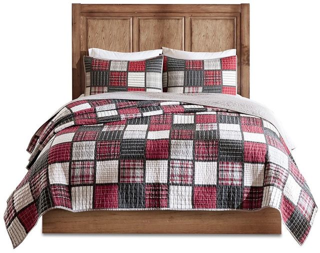 Olliix by Woolrich Tulsa Red/Grey King/California King Oversized Plaid Print Cotton Quilt Set-0
