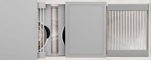 The Galley® Exclusive Gray Resin Ideal Workstation 3S + 12" DryDock® Drain Side, Five Tool Culinary Kit, One DryDock® Tool-0
