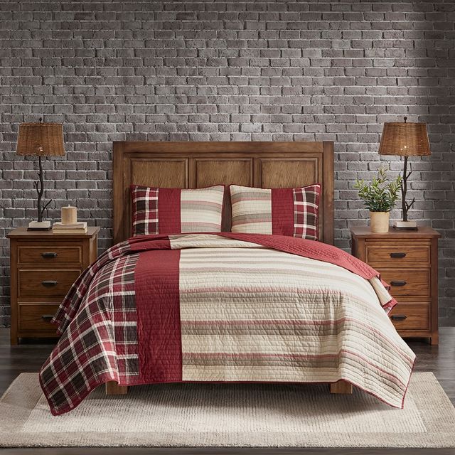 Olliix by Woolrich Valley Red King/California King Cotton Oversized Quilt Mini Set-0