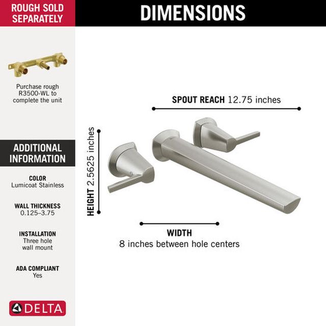 Delta Galeon® Lumicoat® Stainless Wall Mount Tub Filler-3