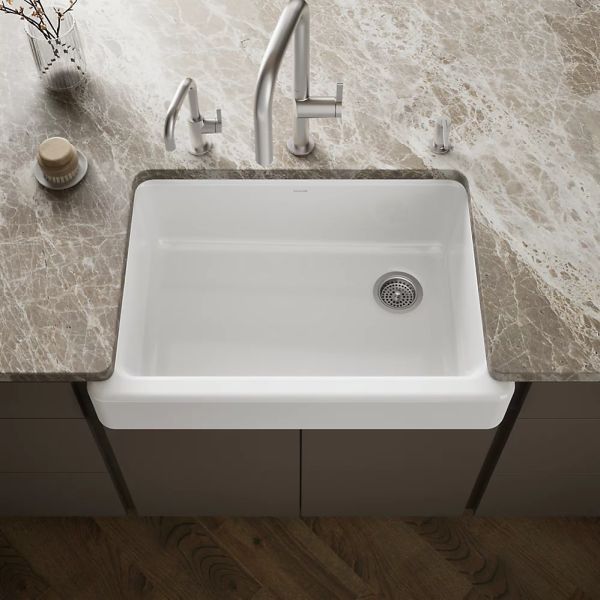 KOHLER® Whitehaven® White 33" Undermount Single-Bowl Farmhouse Kitchen Sink with Short Apron-1
