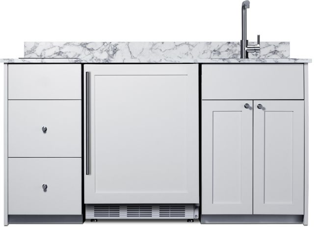 Summit® TurnKey Caldera Kitchen 63" White Kitchenette with 5 Cu. Ft. Under the Counter Refrigerator, Induction Cooktop, and Stainless Steel Sink with Faucet-0