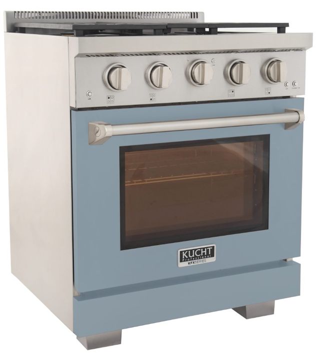Kucht Professional KFX Series 30" Stainless Steel Pro Style Natural Gas Range with Light Blue Door and True Simmer Burners-1