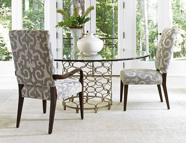 Lexington Home Laurel Canyon Bollinger Clear Top 60" Dining Table with Burnished Silver Leaf Base-1