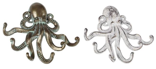Deco Marche 2-Piece Bronze/White Octopus Wall Hook Set-0