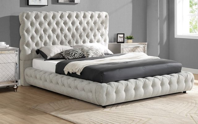 Crown Mark Flory Dove King Upholstered Platform Bed-1