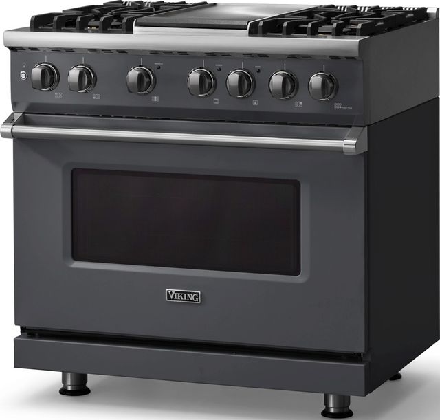 Viking® 5 Series 36" Cast Black Pro Style Dual Fuel (LP) Range with Polished Chrome Trim-3