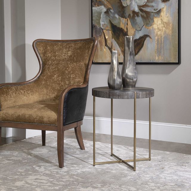 Uttermost® Taja Dark Walnut Accent Table with Brushed Brass Base-1