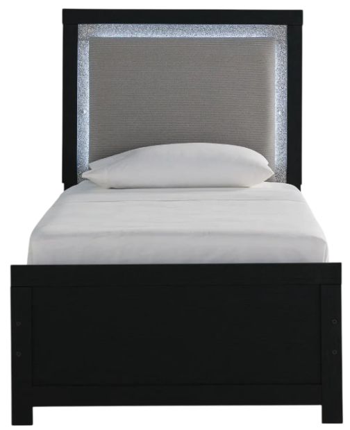 Signature Design by Ashley® Raechalla Black Youth Twin Upholstered Panel Bed-2