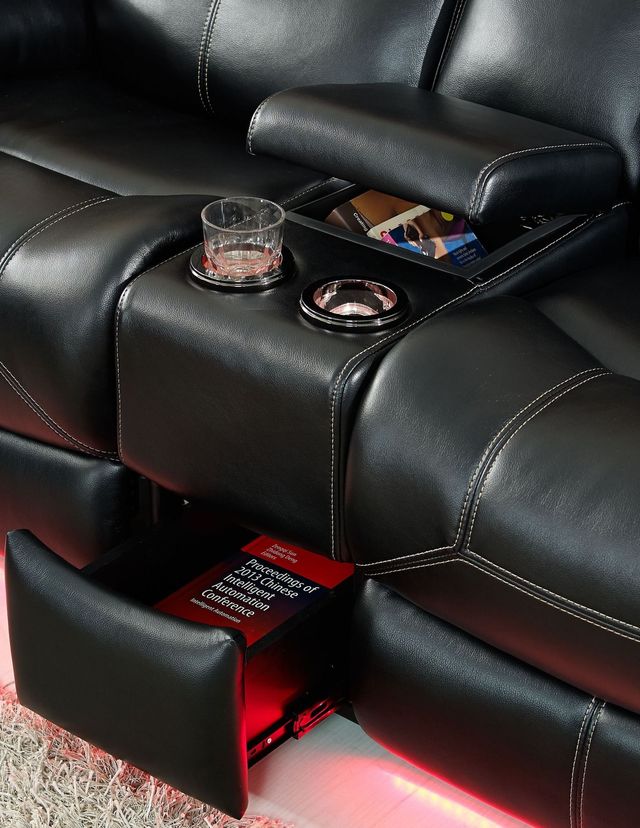 New Classic® Home Furnishings Flynn Premier Black Reclining Loveseat with Reading Light and Console-2