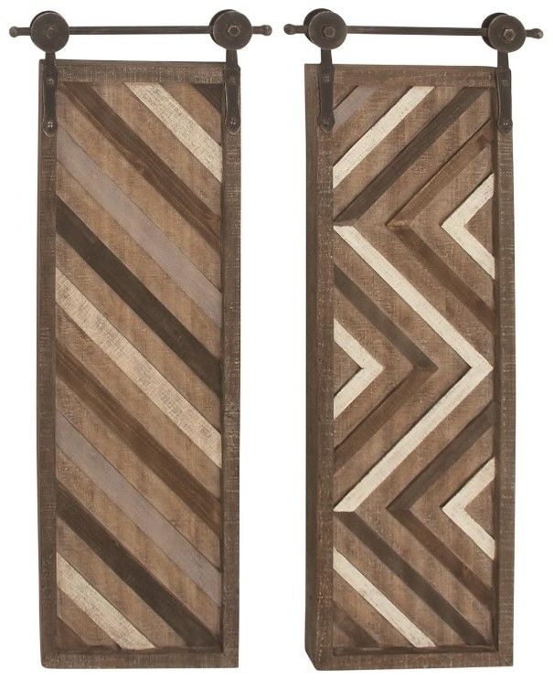 Deco Marche 2-Piece Brown Geometric Linear Wall Panel Art Set-0