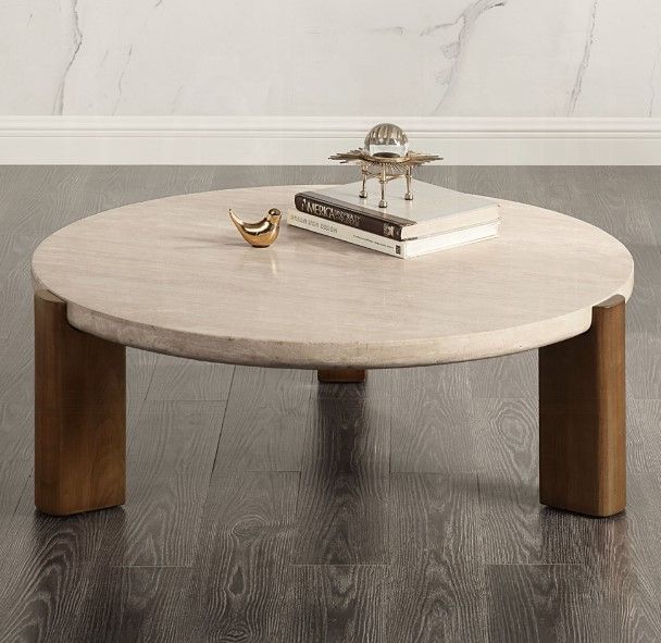 ACME Furniture Leonardo Beige Coffee Table with Dark Oak Base-1
