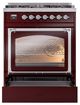 Ilve® Nostalgie II Noblesse 30" Burgundy Pro Style Dual Fuel Range with Chrome Trim-3