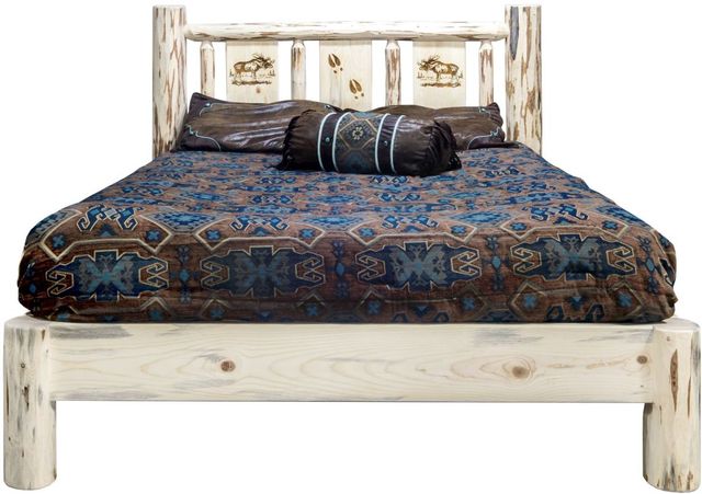 Montana Woodworks® Montana Collection Ready to Finish King Platform Bed with Laser Engraved Moose Design-1
