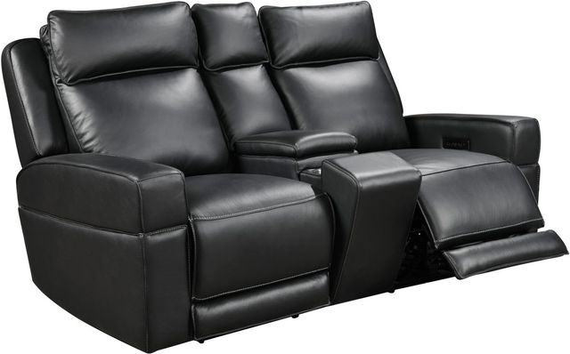 Leather Italia™ Cambria Valley Black Power Reclining Loveseat with Console-0