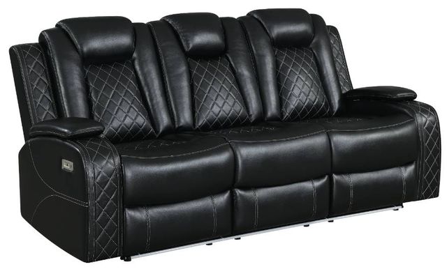 New Classic® Home Furnishings Orion Black Power Reclining Sofa with Footrest and Headrest-0