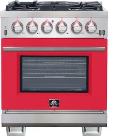 FORNO® Capriasca 30" Stainless Steel Pro Style Gas Range with Red Door
