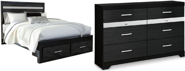 Signature Design by Ashley® Starberry 2-Piece Black Queen Storage Panel Bed Set-0