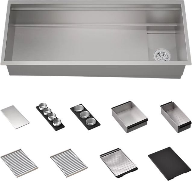 KOHLER® Synthos™ Matte Black/Stainless Steel 46" Undermount Single-Bowl Workstation Kitchen Sink-0