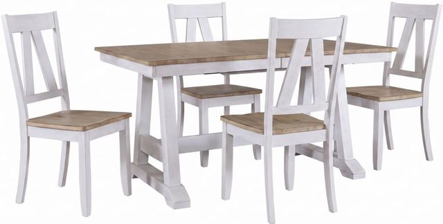 Liberty Furniture Lindsey Farm 5-Piece Sandstone/Weathered White Trestle Table Set-0