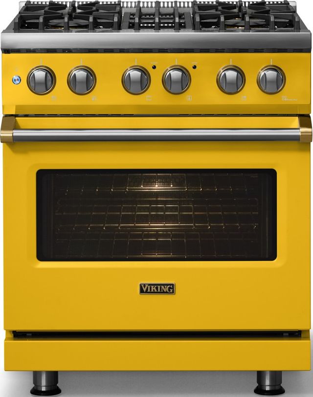 Viking® 5 Series 30" Daffodil Pro Style Dual Fuel (NG) Range with Brushed Brass Trim-0