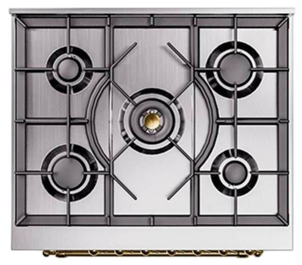 Ilve® Nostalgie II Noblesse 30'' White Pro Style Dual Fuel Range with Brass Trim-2