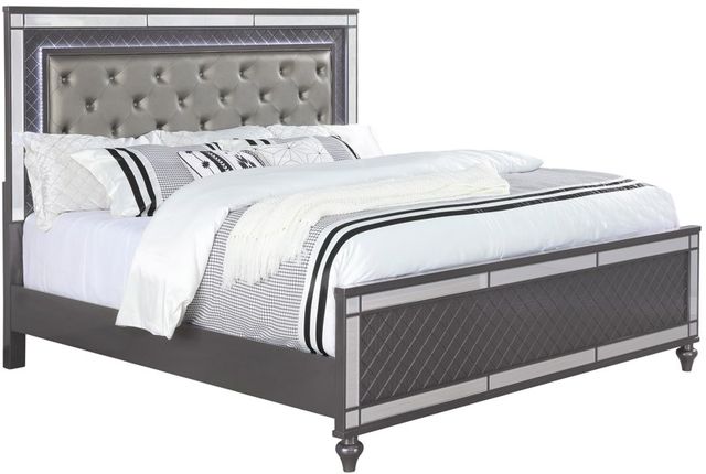 Crown Mark Refino Gray King Upholstered Panel Bed-0