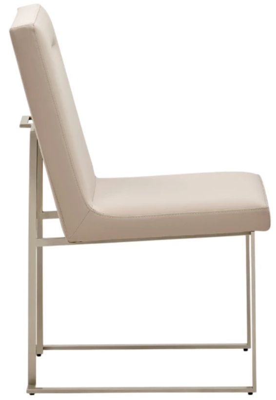 Michael Amini® Marin Brushed Stainless Steel/Greige Dining Side Chair-3