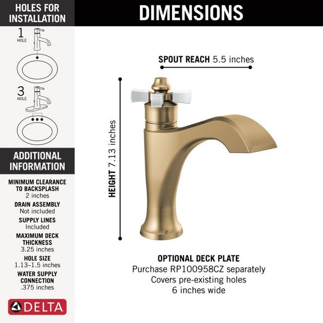Delta Dorval® Champagne Bronze/Porcelain Single Handle Cross Bathroom Faucet-1