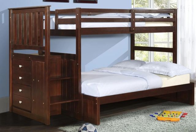 Donco Kids Mission Cappuccino Youth Twin/Full Stairway Bunkbed-1