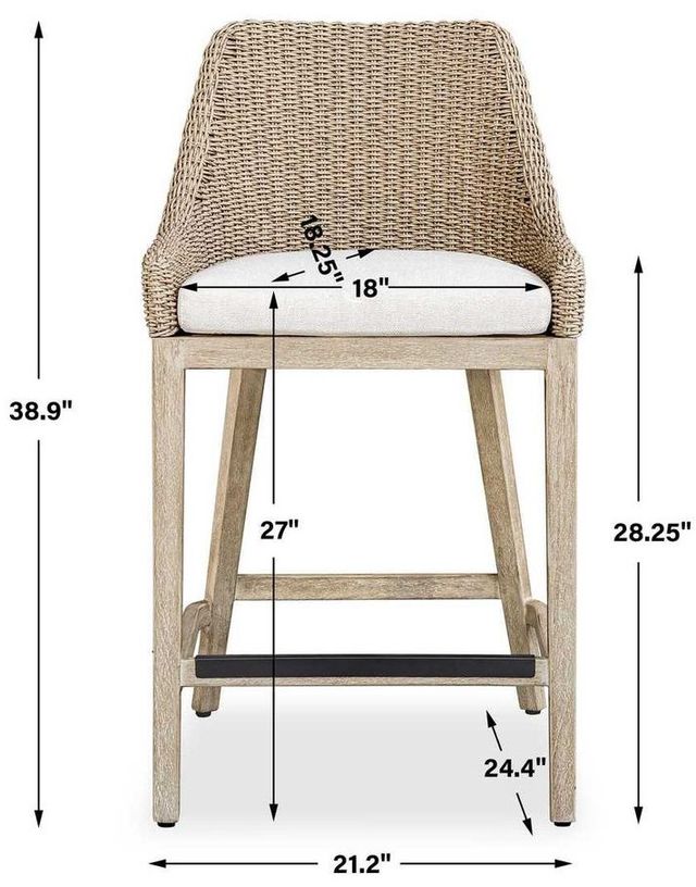 Uttermost® Paloma Cerused Wheat/Oatmeal Wicker Indoor-Outdoor Counter Stool with Cushion-2