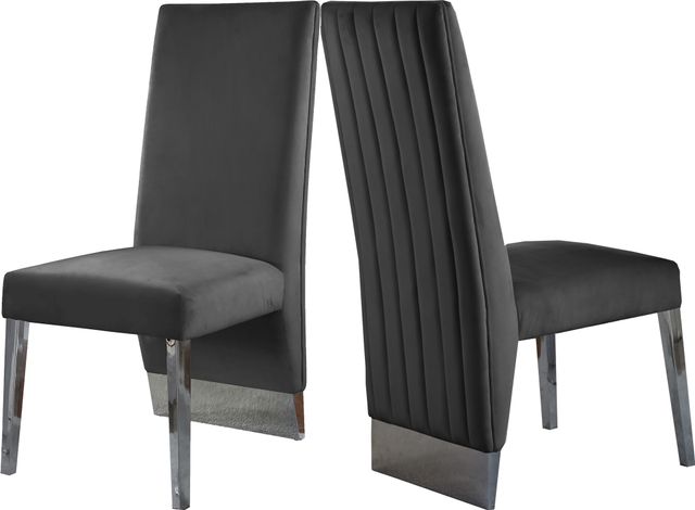 Meridian Furniture Porsha Gray/Chrome Velvet Dining Chair-2