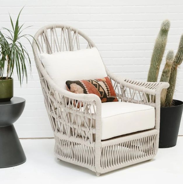 Sunset West Dana Natural Linen Aluminum/Olefin Rope Outdoor Wing Chair with Linen Canvas Cushion-3