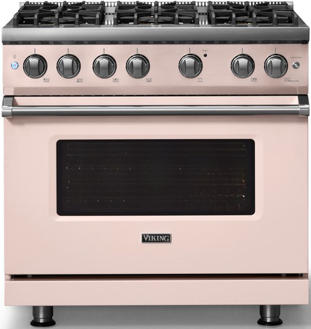 Viking® 5 Series 36" Blush Pro Style Gas (LP) Range with Polished Chrome Trim-3