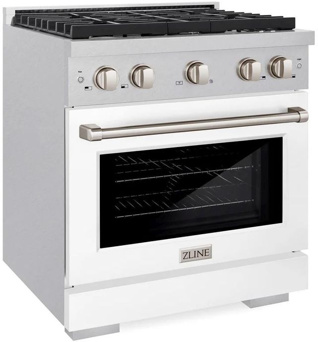 ZLINE Paramount 30" Satin Stainless Steel Pro Style Dual Fuel Range with White Matte Door-2