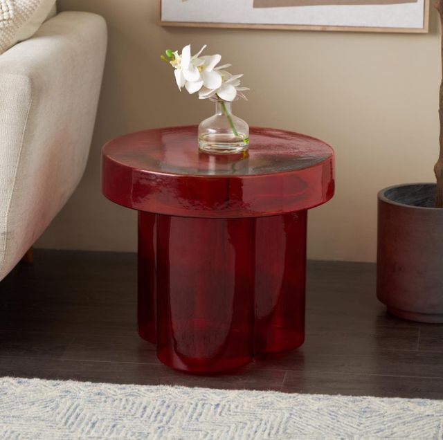 Deco Marche Red Accent Table with Cylinder Base-4