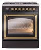 Ilve® Nostalgie II Noblesse 30" Glossy Black Pro Style Dual Fuel Range with Brass Trim-1