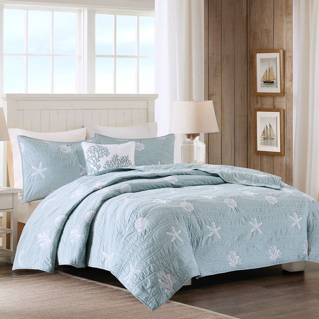 Olliix by Harbor House 4 Piece Dusty Blue King/California King Seaside Coverlet Set-1
