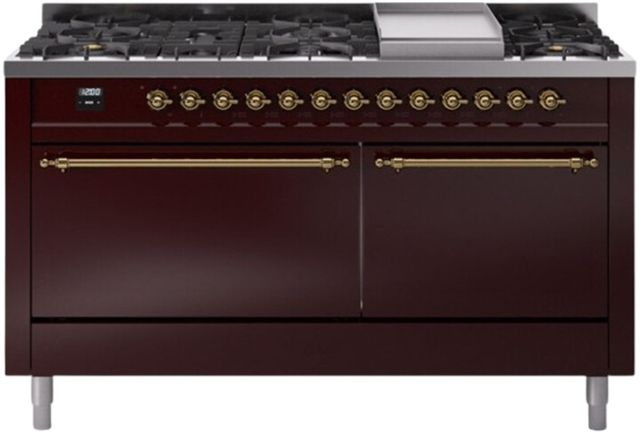 Ilve® Nostalgie II Series 60" Burgundy Pro Style Dual Fuel Range-0