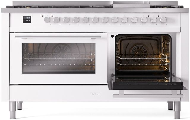 Ilve® Professional Plus II 60" White Pro Style Dual Fuel Range-3