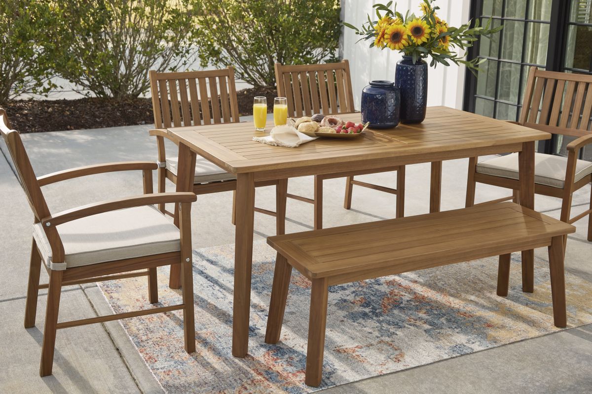 Janiyah Outdoor Rectangle Dining Table - Light Brown Janiyah Outdoor Rectangle Dining Table - Light Brown