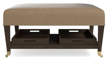 Bassett® Furniture Kara Leather Square Ottoman with Tray-3